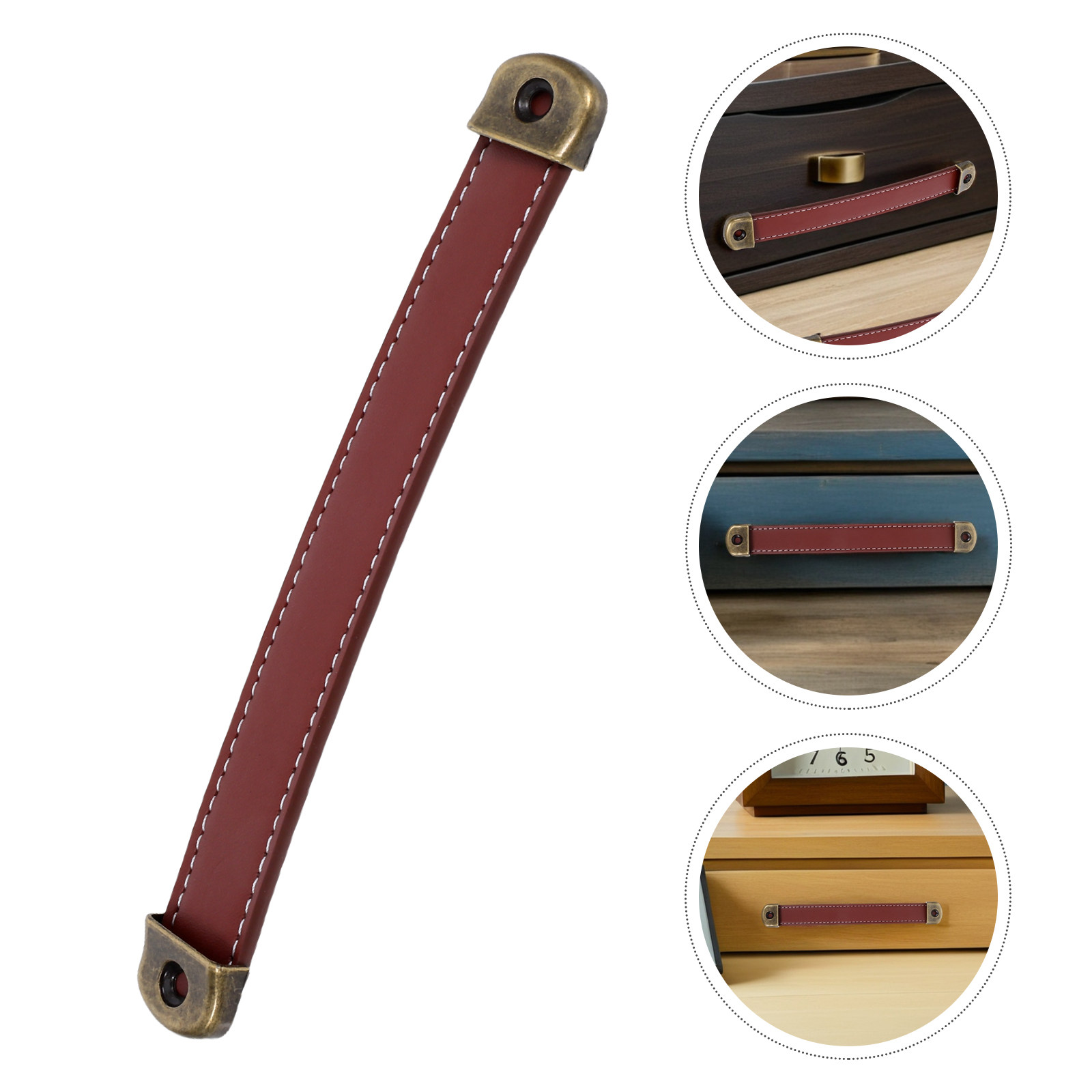 Retro Vintage Trunk Suitcase - มือจับตู้สไตล์วินเทจ PU สีน้ำตาล 2 ชิ้น มือจับลิ้นชักแบบดึงสำหรับเฟอร์นิเจอร์ย้อนยุค