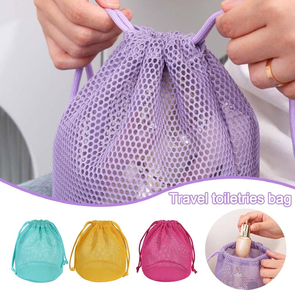 Cosmetic Bags - กระเป๋าเครื่องสำอางตาข่ายสีโดปามีนใหม่ ความจุขนาดใหญ่ กระเป๋าเก็บของแบบมีเชือกรูด กระเป๋าใส่เหรียญ