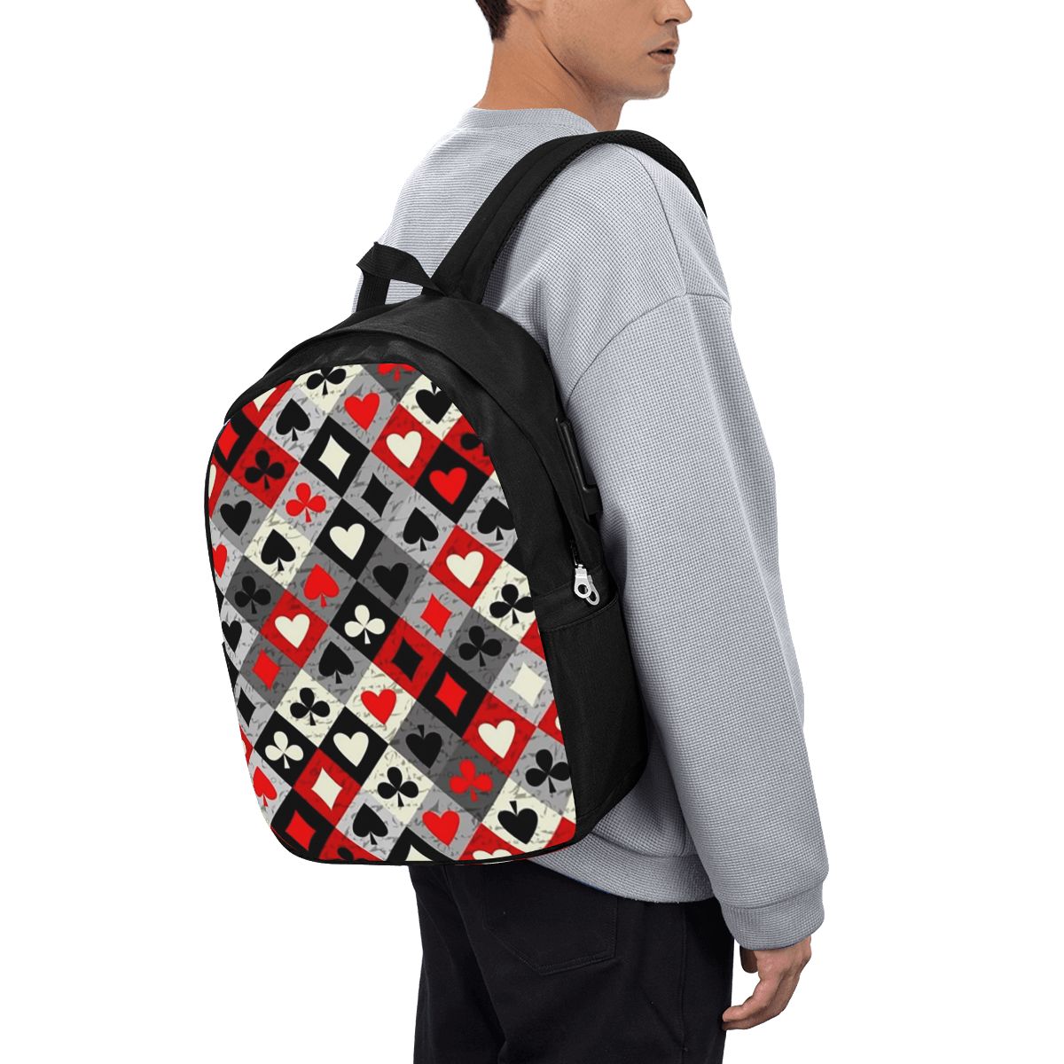 Travel Bags - กระเป๋าเป้สะพายหลังลายไพ่โป๊กเกอร์ กระเป๋าใส่โน้ตบุ๊ค กระเป๋าเดินทาง กระเป๋าใส่คอมพิวเตอร์ กระเป๋านักเรียน กระเป๋าใส่แล็ปท็อป