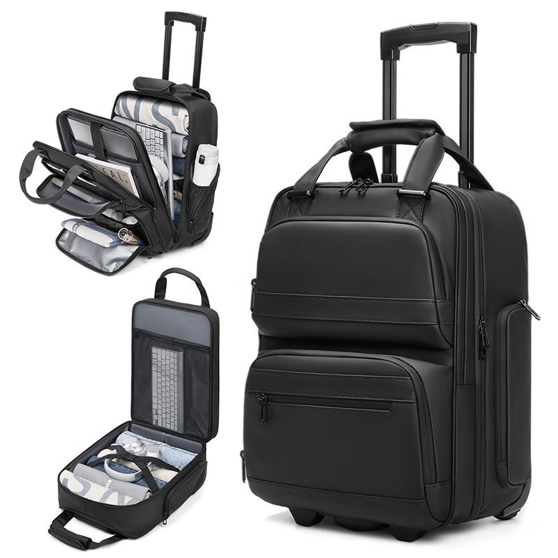 Foldable Rolling Luggage Bag - กระเป๋าเดินทางแบบมีล้อสำหรับนักธุรกิจ กระเป๋าเป้สะพายหลังสำหรับผู้ชาย กระเป๋าเป้สะพายหลังกันน้ำแบบมีล้อ กระเป๋าเดินทางแบบล้อลากสำหรับขึ้นเครื่อง