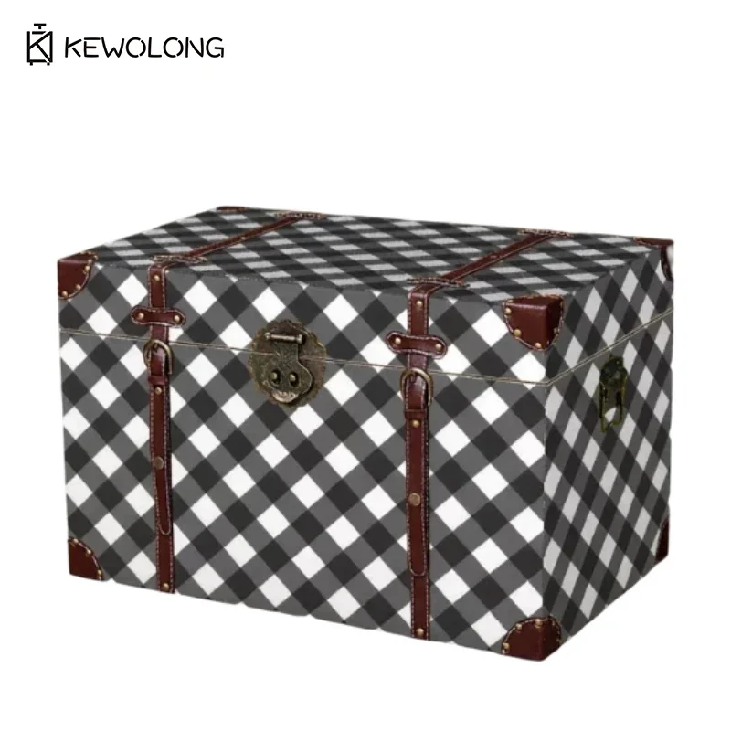 กล่องเก็บของไม้ลายสก็อตวินเทจ  - Retro Vintage Trunk Suitcase บทวิจารณ์และราคา