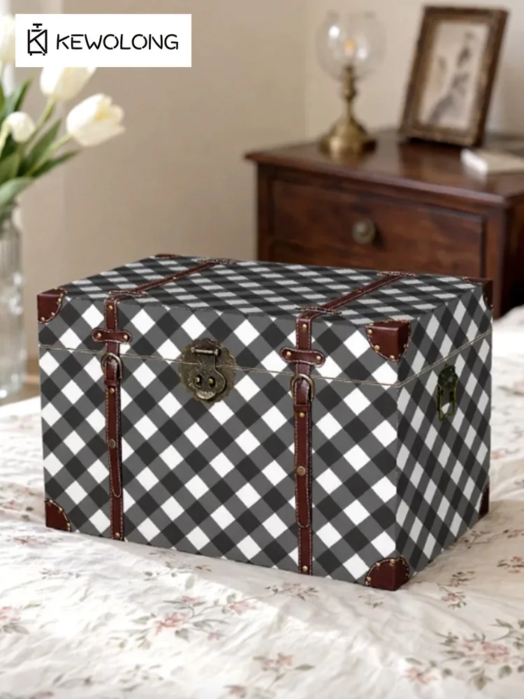 กล่องเก็บของไม้ลายสก็อตวินเทจ  - Retro Vintage Trunk Suitcase บทวิจารณ์และราคา